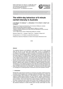 The Within-Day Behaviour of 6 Minute Rainfall Intensity in Australia