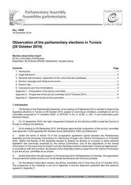 Observation of the Parliamentary Elections in Tunisia (26 October 2014)