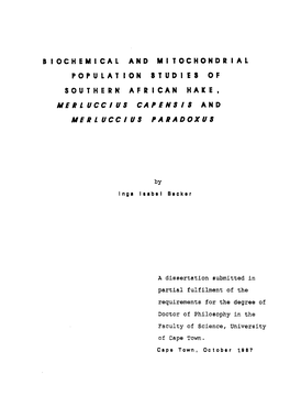Biochemical and Mitochondrial Population Studies of Southern African Hake, Merlucc/Us Capens/S and Merlucc/Us Paradoxus