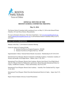 Official Minutes of the Boston School Committee Meeting