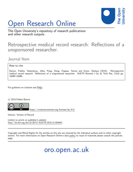 Retrospective Medical Record Research: Reﬂections of a Unsponsored Researcher