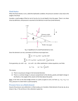 Fluid Statics Pressure Force on a Fluid Element