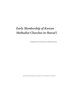 Early Membership of Korean Methodist Churches in Hawai'i