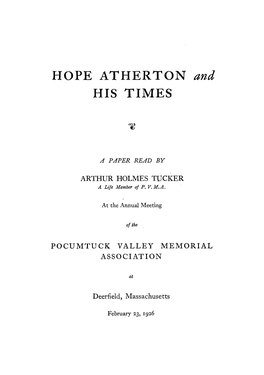 HOPE ATHERTON and HIS TIMES