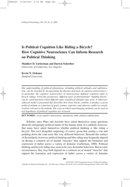 Is Political Cognition Like Riding a Bicycle? How Cognitive Neuroscience Can Inform Research on Political Thinking