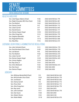 Senate Key Committees 2018 Legislative Session Health & Welfare Sen