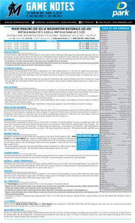 MIAMI MARLINS (40-55) at WASHINGTON NATIONALS (45-49) 2021 by the NUMBERS RHP Nick Neidert (0-1, 4.50) Vs
