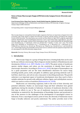 Notes of Some Macroscopic Fungi at IPB University Campus Forest: Diversity and Potency