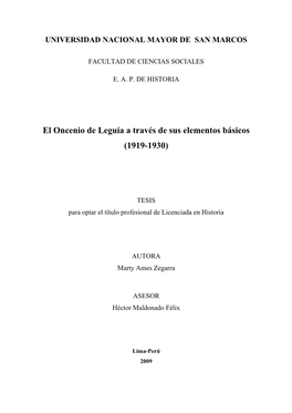 El Oncenio De Leguía a Través De Sus Elementos Básicos (1919-1930)