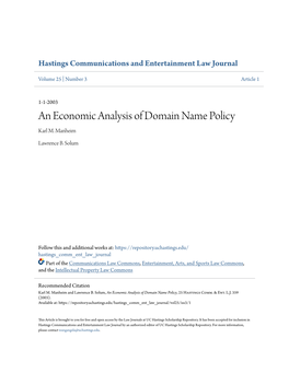 An Economic Analysis of Domain Name Policy Karl M