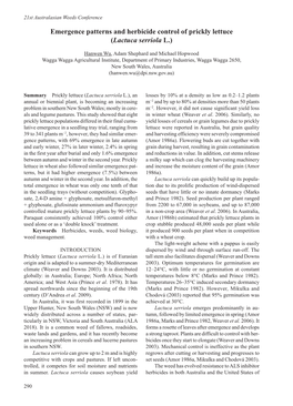 Emergence Patterns and Herbicide Control of Prickly Lettuce (Lactuca Serriola L.)