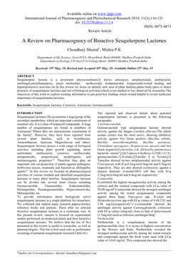 A Review on Pharmacognocy of Bioactive Sesquiterpene Lactones