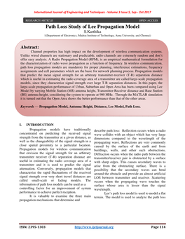 Path Loss Study of Lee Propagation Model S.Karthika 1(Department of Electronics, Madras Institute of Technology, Anna University, and Chennai)