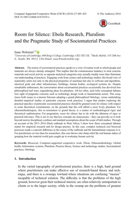 Ebola Research, Pluralism and the Pragmatic Study of Sociomaterial Practices