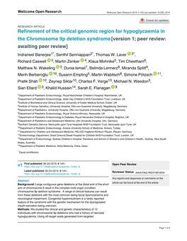 Refinement of the Critical Genomic Region for Hypoglycaemia in The