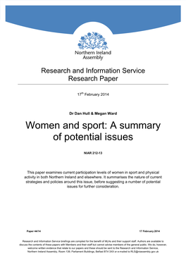 Women and Sport: a Summary of Potential Issues