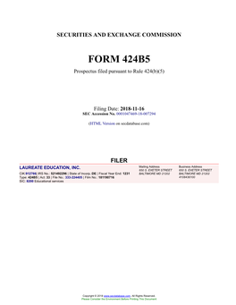 LAUREATE EDUCATION, INC. Form 424B5 Filed 2018-11-16