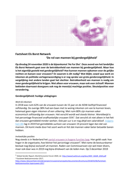 Factsheet Els Borst Netwerk 'De Rol Van Mannen Bij Gendergelijkheid'