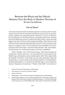 Between the Ritual and the Ethical: Mastery Over the Body in Modern Theories of Ta‘Amei Ha-Mitsvot