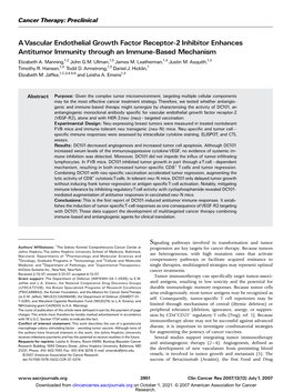 A Vascular Endothelial Growth Factor Receptor-2 Inhibitor Enhances Antitumor Immunity Through an Immune-Based Mechanism Elizabeth A