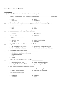 Unit 4 Test - American Revolution