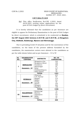 CJR No.1/2021 HIGH COURT of KARNATAKA, BENGALURU, DATED: 07Th JULY, 2021