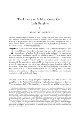 The Library of Mildred Cooke Cecil, Lady Burghley by CAROLINE BOWDEN