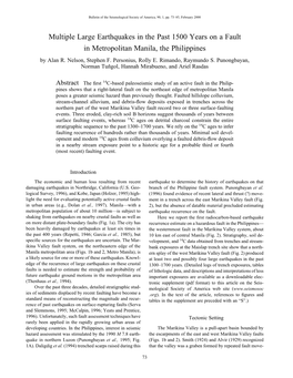 Multiple Large Earthquakes in the Past 1500 Years on a Fault in Metropolitan Manila, the Philippines by Alan R