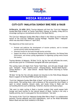 Media Release Cuti-Cuti 1Malaysia Sunday Bike Ride @ Raub