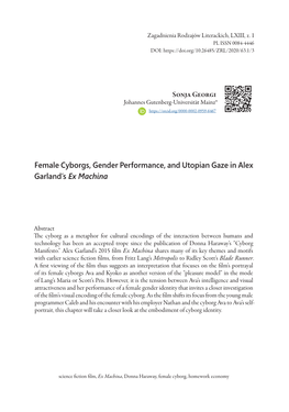 Female Cyborgs, Gender Performance, and Utopian Gaze in Alex Garland’S Ex Machina