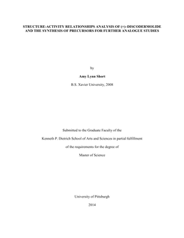 (+)–DISCODERMOLIDE and the SYNTHESIS of PRECURSORS for FURTHER ANALOGUE STUDIES B