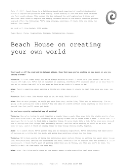 Beach House on Creating Your Own World