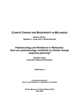 Climate Change and Biodiversity in Melanesia