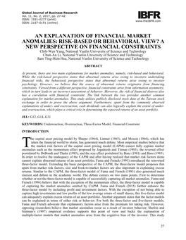 An Explanation of Financial Market Anomalies: Risk