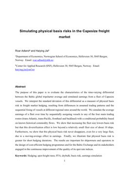 Simulating Physical Basis Risks in the Capesize Freight Market