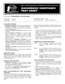 Phosphorus Trichloride Hazard Summary