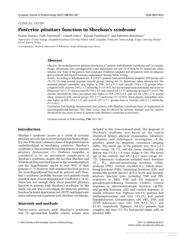 Posterior Pituitary Function in Sheehan's Syndrome