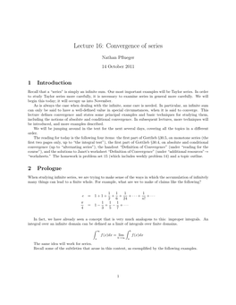 Lecture 16: Convergence of Series