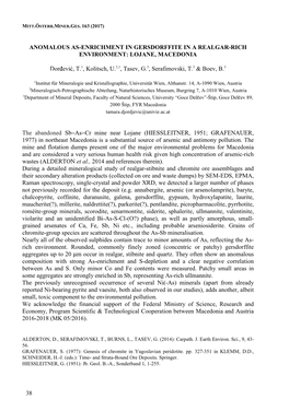 38 ANOMALOUS AS-ENRICHMENT in GERSDORFFITE in a REALGAR-RICH ENVIRONMENT: LOJANE, MACEDONIA Or Evi , T.1, Kolitsch, U.2,1, Tasev