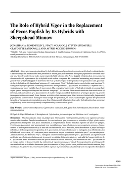 The Role of Hybrid Vigor in the Replacement of Pecos Pupfish by Its Hybrids with Sheepshead Minnow