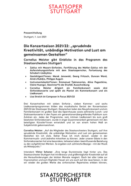 Die Konzertsaison 2021/22: „Sprudelnde Kreativität, Unbändige Motivation Und Lust Am Gemeinsamen Gestalten“