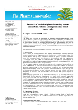 Potential of Medicinal Plants for Curing Human Ailments in Natham