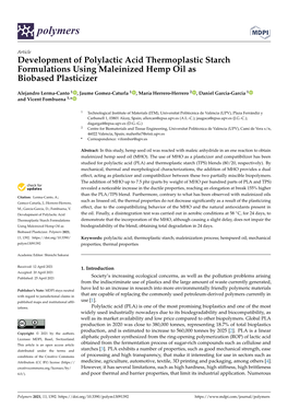 Development of Polylactic Acid Thermoplastic Starch Formulations Using Maleinized Hemp Oil As Biobased Plasticizer