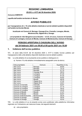 Regione Lombardia Avviso Pubblico