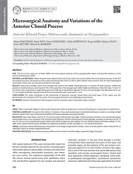 Microsurgical Anatomy and Variations of the Anterior Clinoid Process