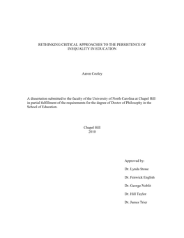 Rethinking Critical Approaches to the Persistence of Inequality in American Education