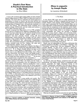 Haydn's First Mass: a Practical Introduction Missa in Angustiis to His Style by Joseph Haydn by Nina Gilbert by Lawrence Schenbeck