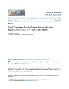 Tough Teammates: Training Grit and Optimism Together Improves Performance in Professional Footballers