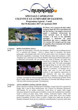 SPECIALE CAPODANNO CILENTO E LE LUMINARIE DI SALERNO, Programma 4 Giorni - 3 Notti Dal 30 Dicembre 2017 Al 2 Gennaio 2018