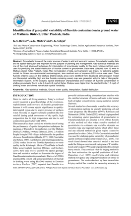 Identification of Geospatial Variability of Fluoride Contamination in Ground Water of Mathura District, Uttar Pradesh, India